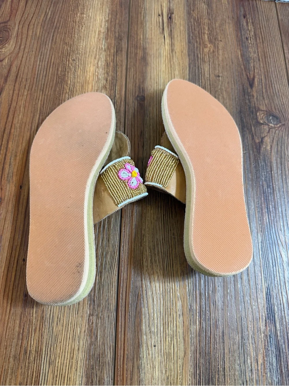 LaidbackLondon sandals handmade leather Beaded Flower Medallion  size 6 EU 36